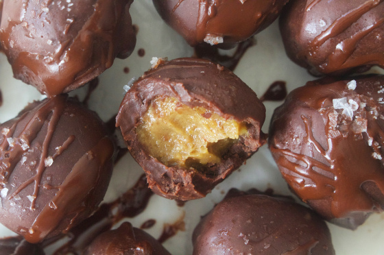 Caramel filled chocolate balls