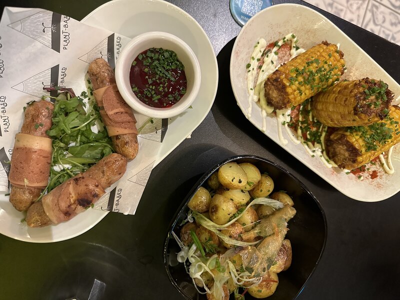 festive feast at unity diner showing pigs in blankets, corn and potatoes