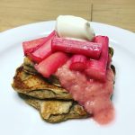 Vegan cinnamon pancakes with spiced roast rhubarb